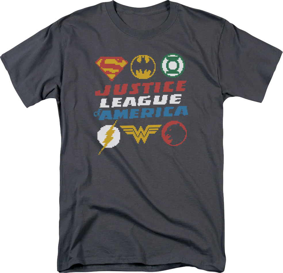 8-Bit Logos Justice League of America DC Comics T-Shirt