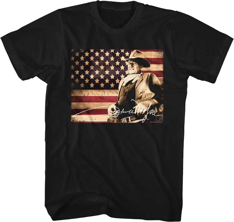 American Flag Autograph John Wayne T-Shirt