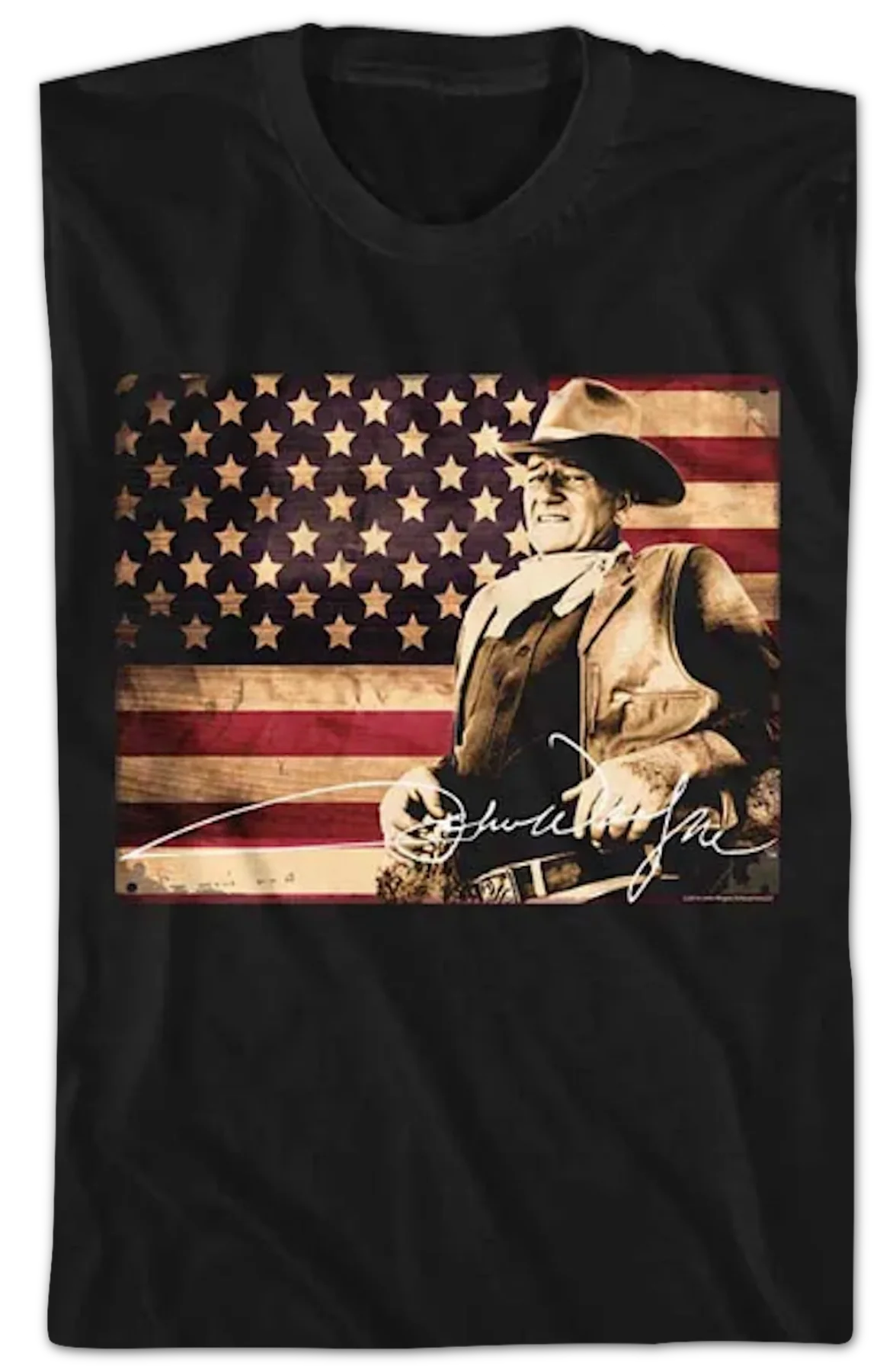 American Flag Autograph John Wayne T-Shirt - Image 2