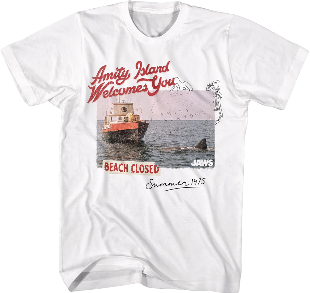 Amity Island Beach Closed Postcard Jaws T-Shirt