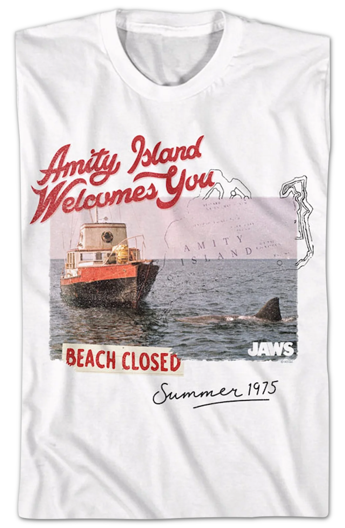 Amity Island Beach Closed Postcard Jaws T-Shirt - Image 2