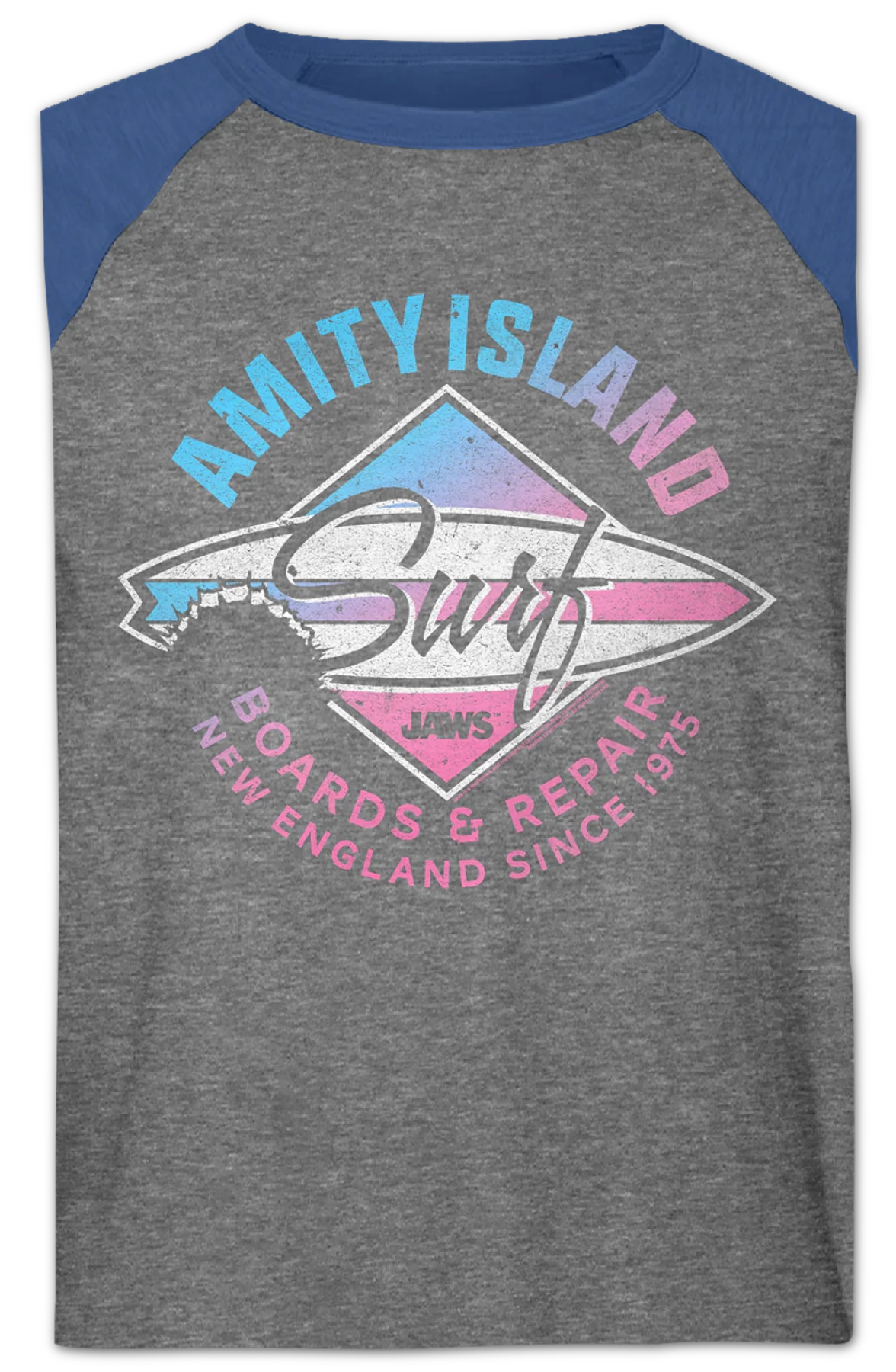 Amity Island Surf Board Repair Jaws Raglan Baseball Shirt - Image 2
