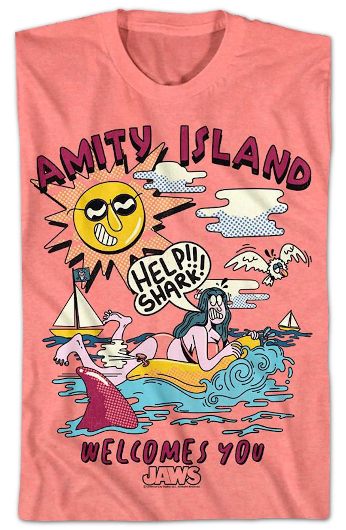 Amity Island Welcomes You Illustration Jaws T-Shirt - Image 2