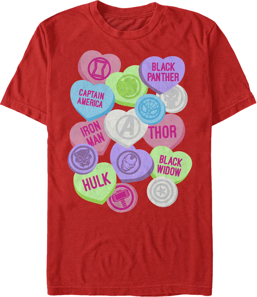 Avengers Candy Hearts Marvel Comics T-Shirt