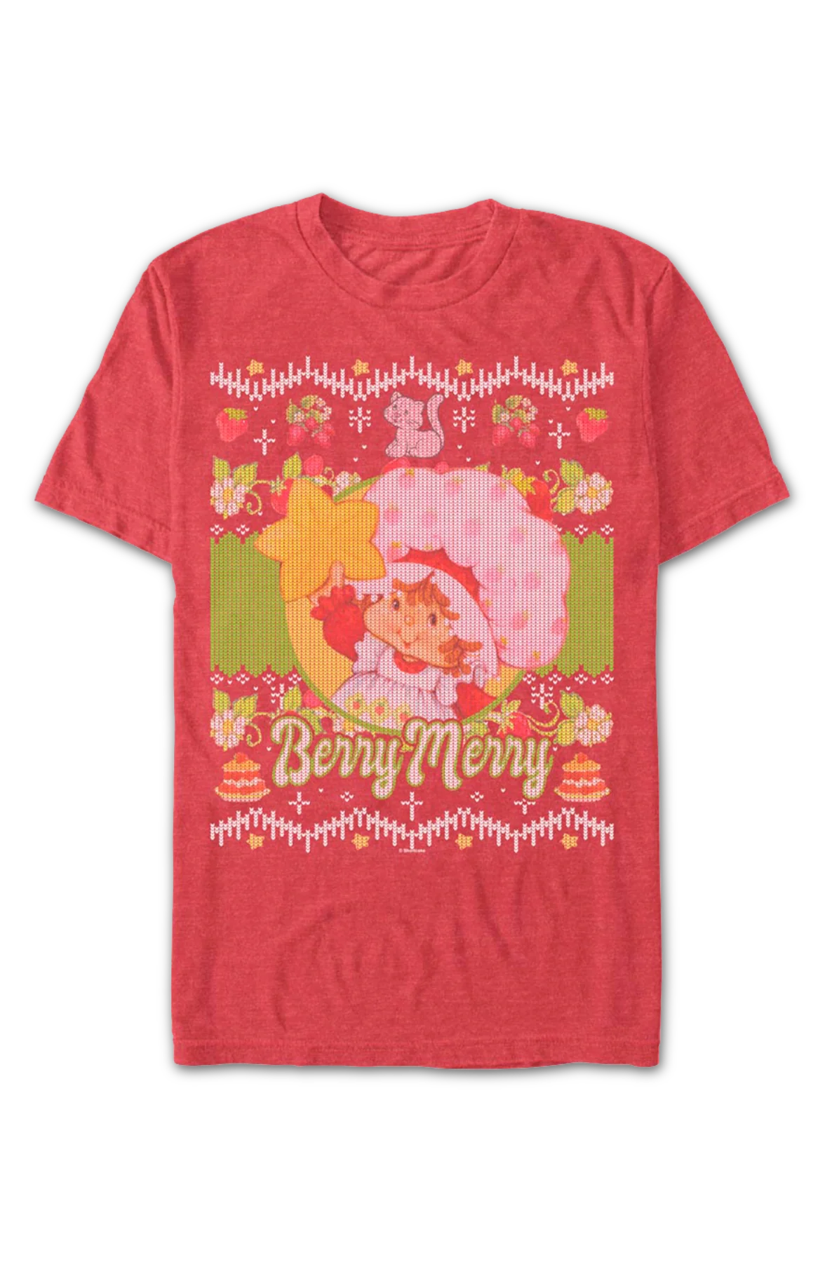 Berry Merry Faux Ugly Christmas Sweater Strawberry Shortcake T-Shirt - Image 2