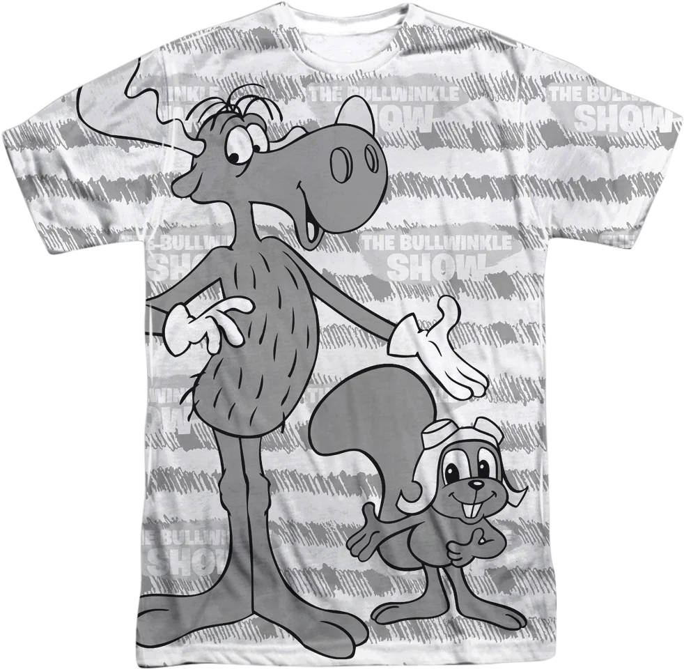 Black and White Rocky and Bullwinkle T-Shirt