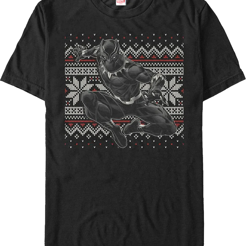 Black Panther Faux Ugly Christmas Sweater Marvel Comics T-Shirt