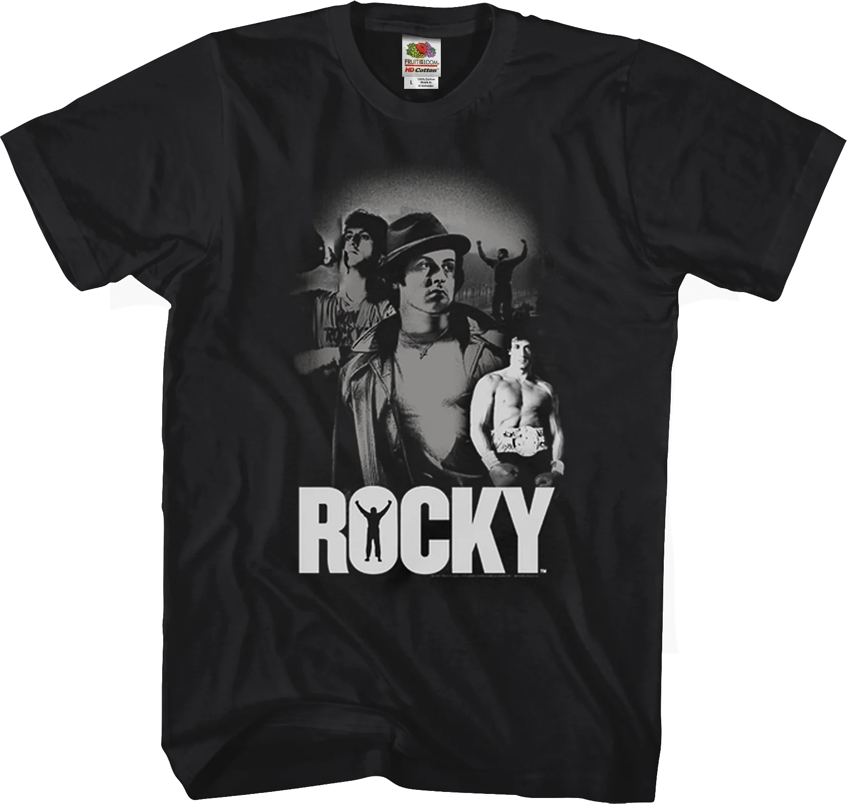 Black & White Italian Stallion Collage Rocky T-Shirt