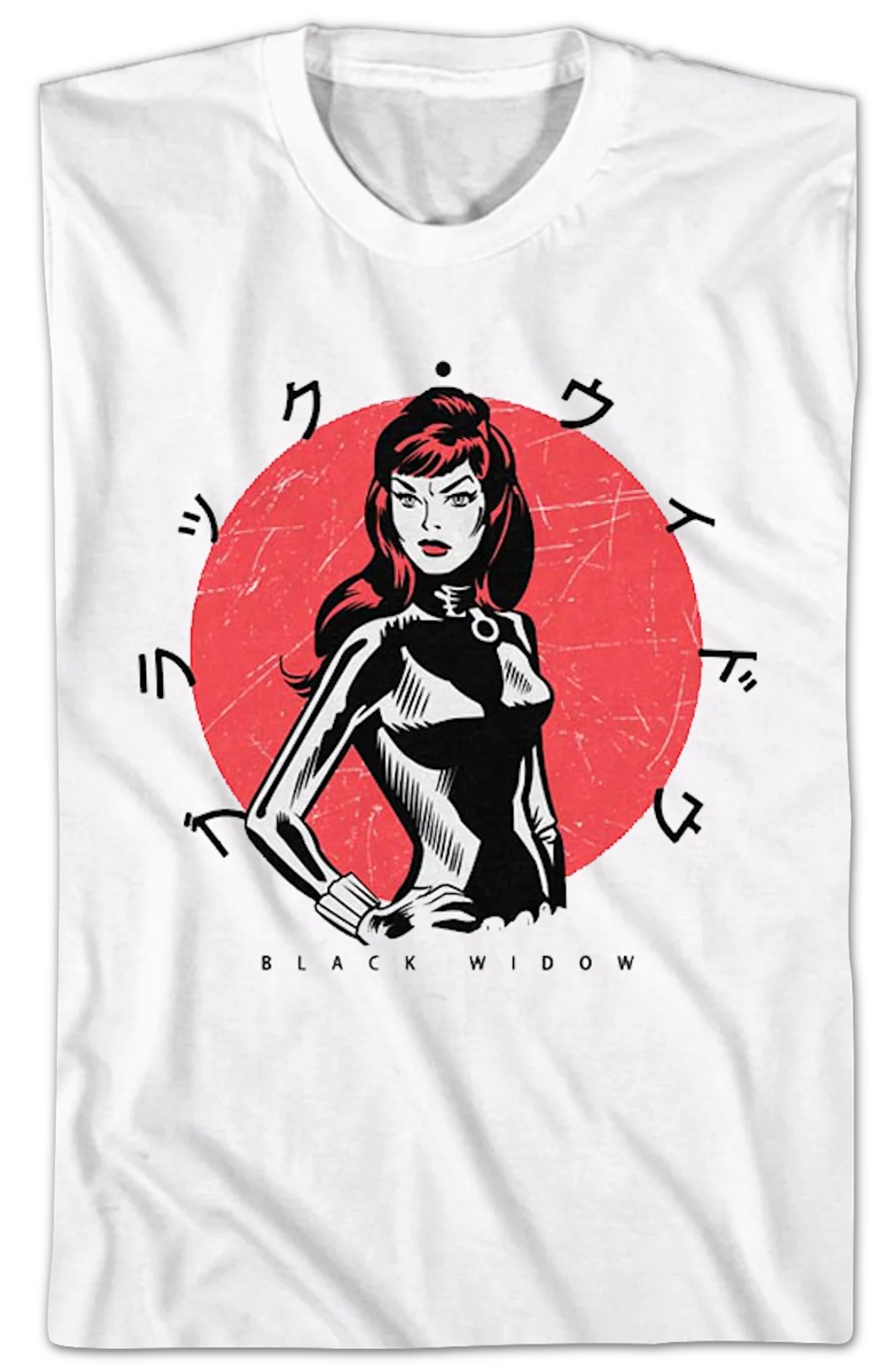 Black Widow Japanese Text Marvel Comics T-Shirt - Image 2