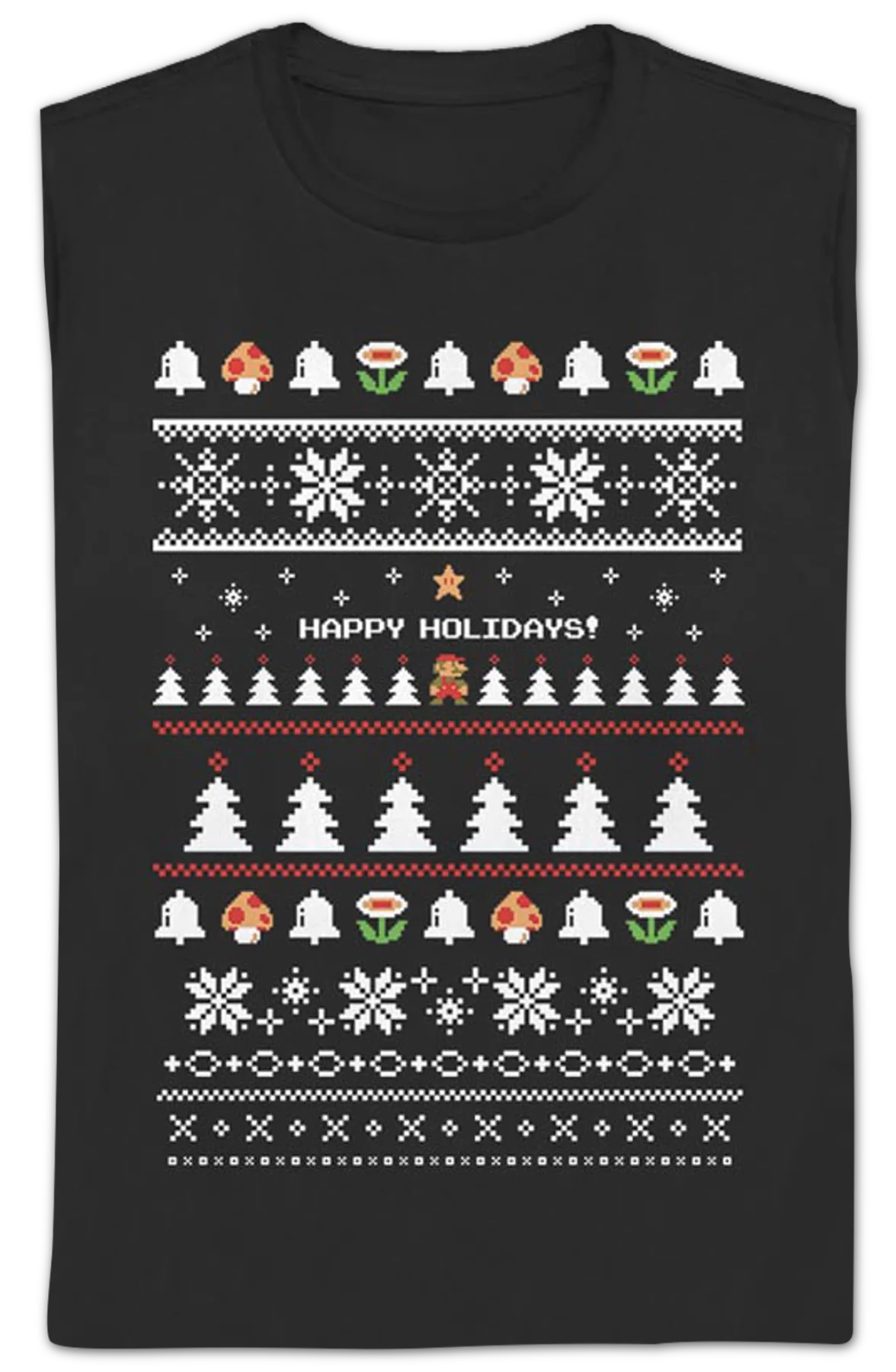 Black Womens Happy Holidays Faux Xmas Sweater Super Mario Bros. Shirt - Image 2
