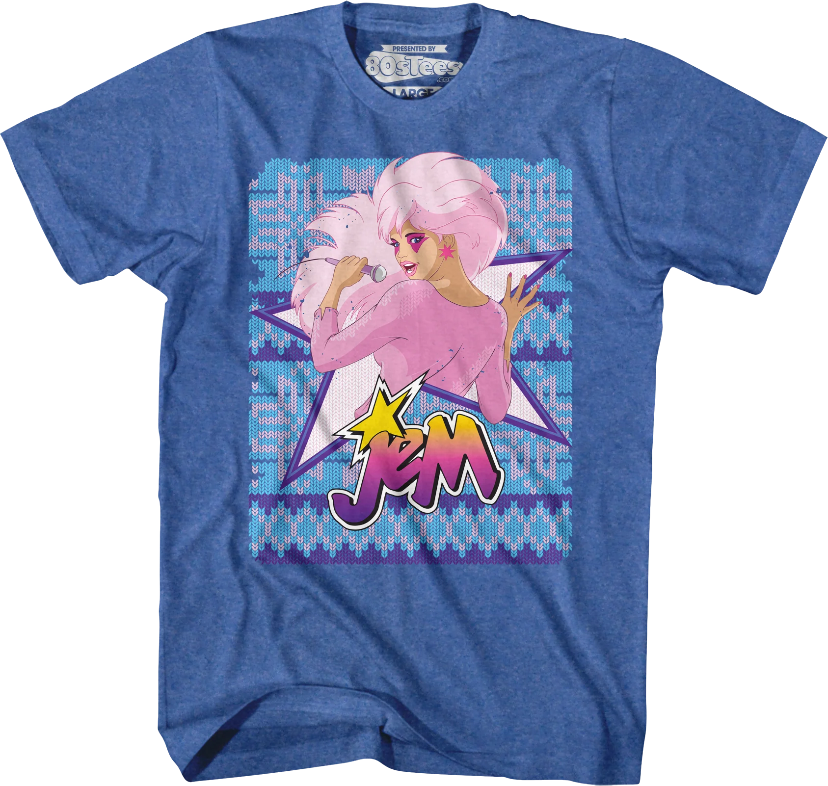 Blue Faux Knit Jem Christmas T-Shirt
