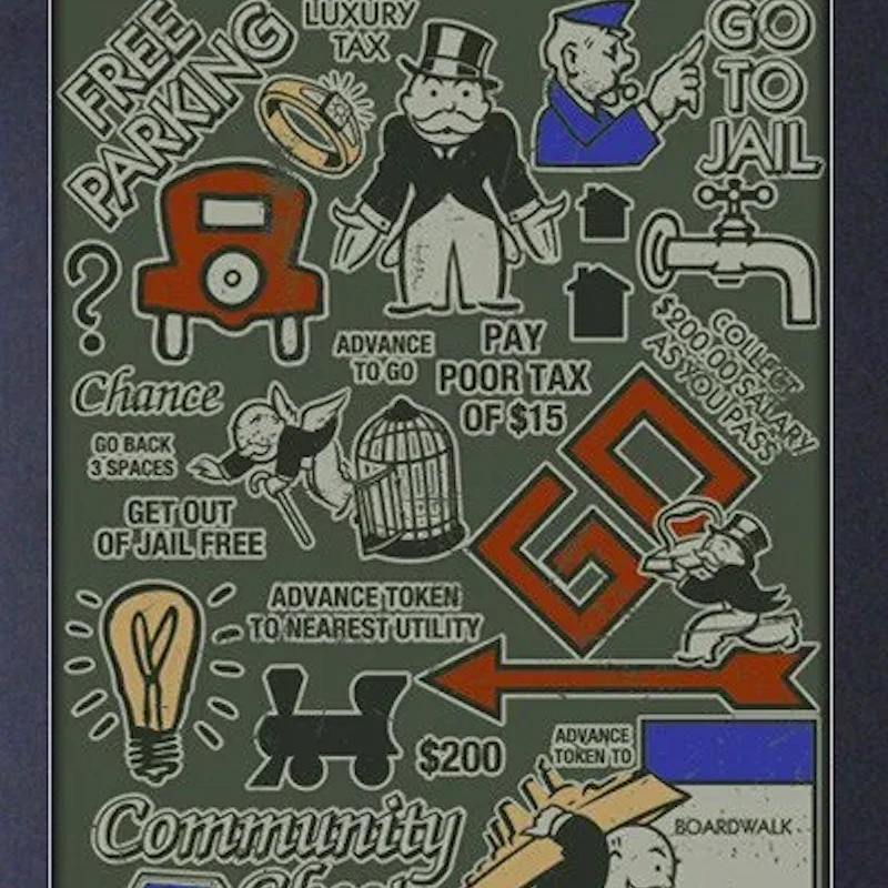 Board Game Collage Monopoly Framed Poster