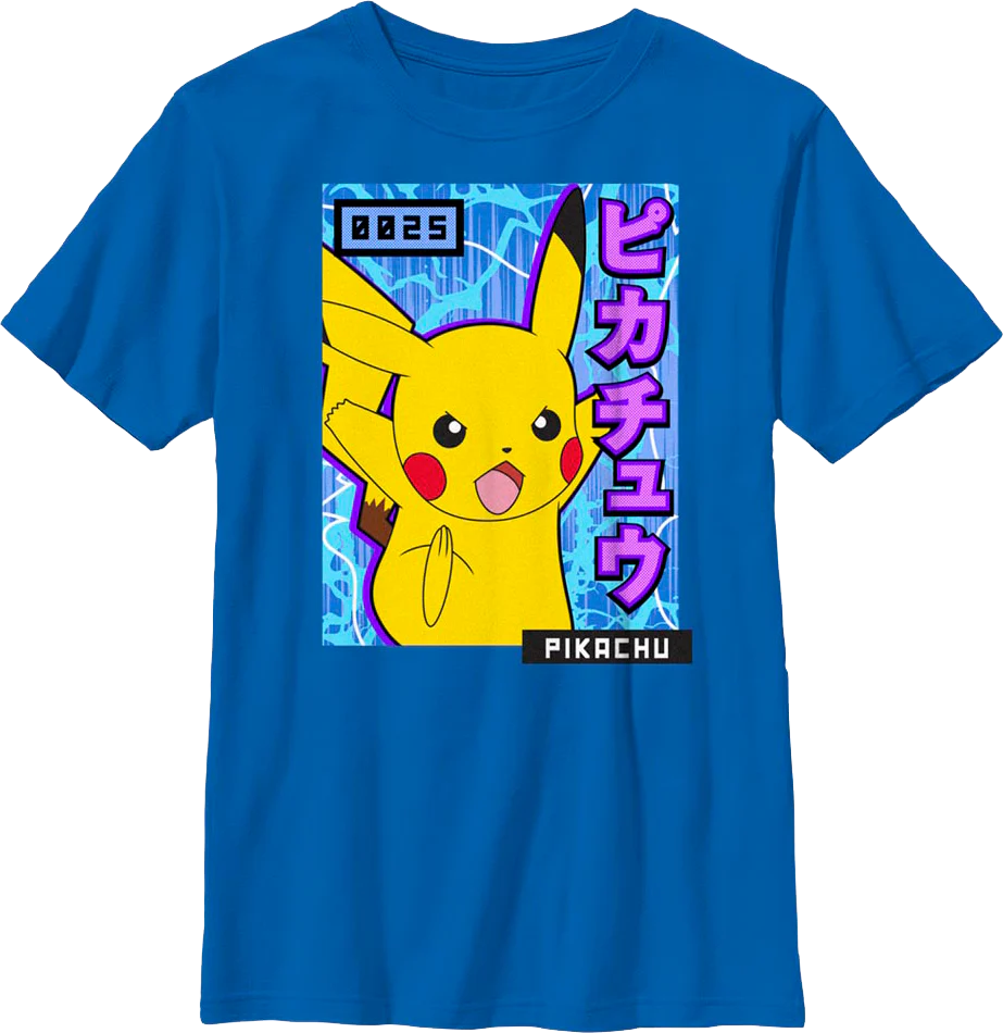 Boys Youth Pikachu Japanese Text Pokemon Shirt