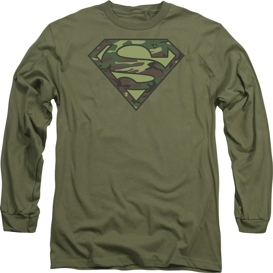 Camouflage Superman Logo DC Comics Long Sleeve Shirt