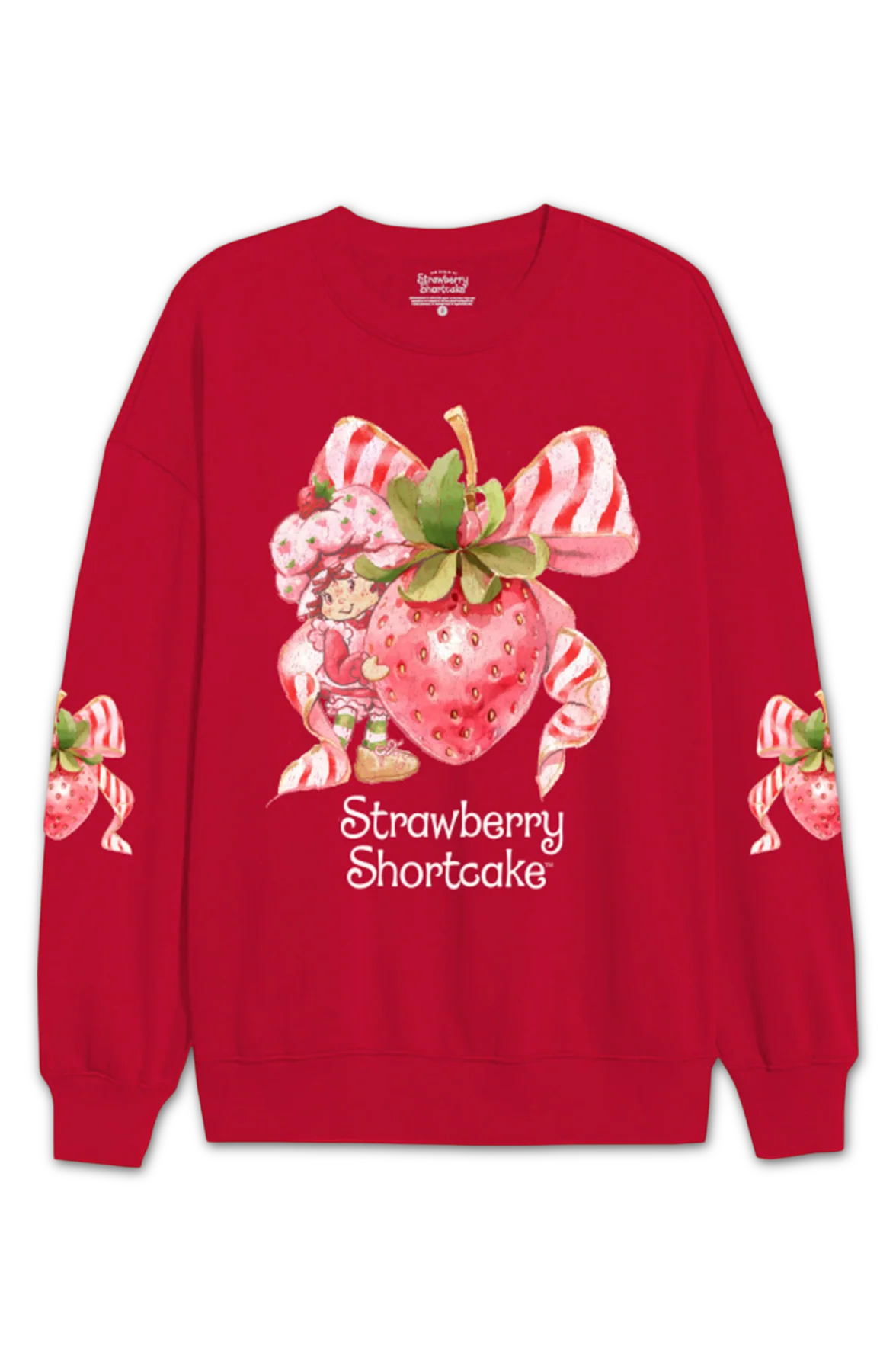 Candy Cane Striped Bow Strawberry Shortcake Sweatshirt - Image 2