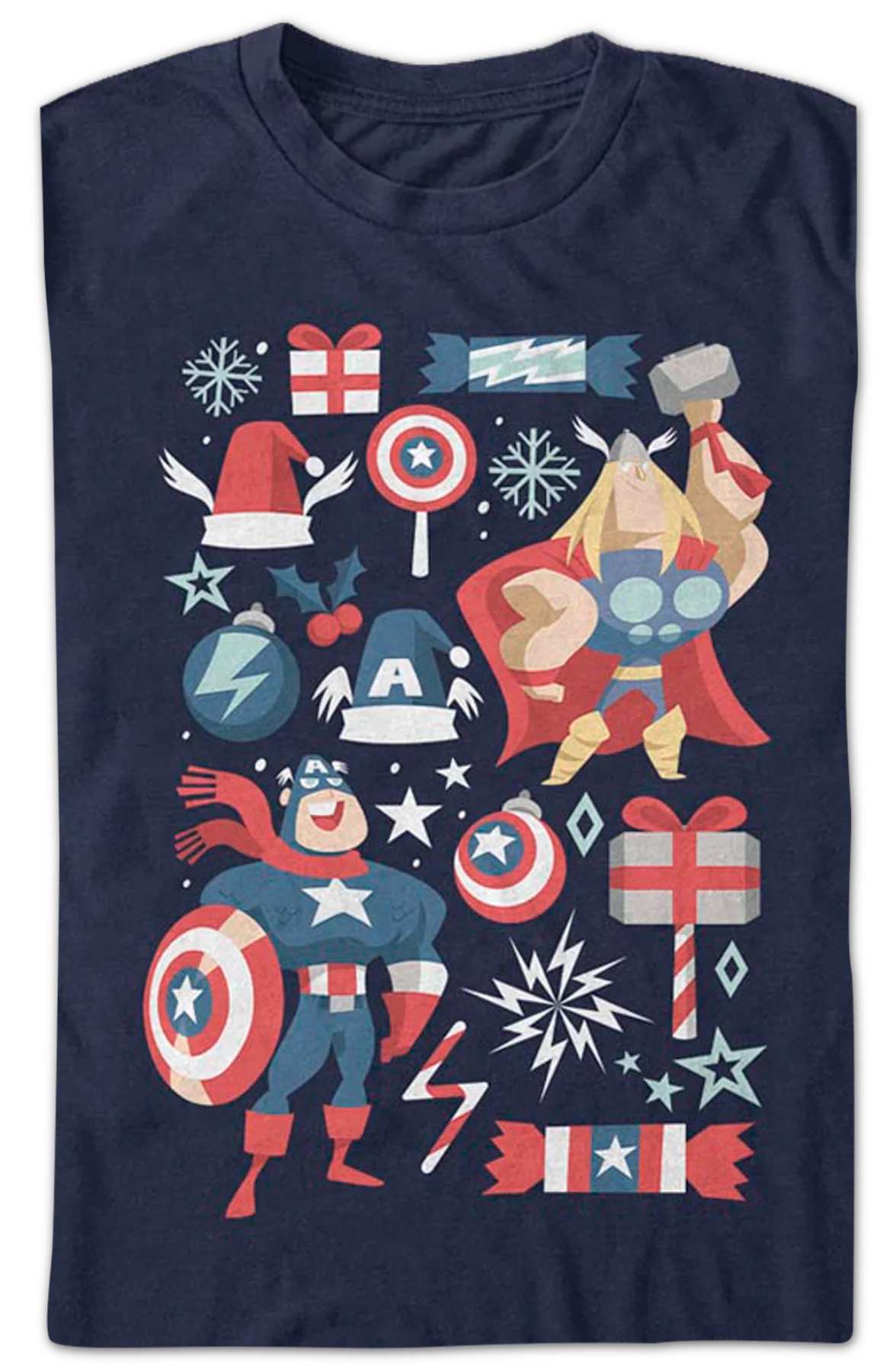 Captain America And Thor Marvel Comics Christmas T-Shirt - Image 2