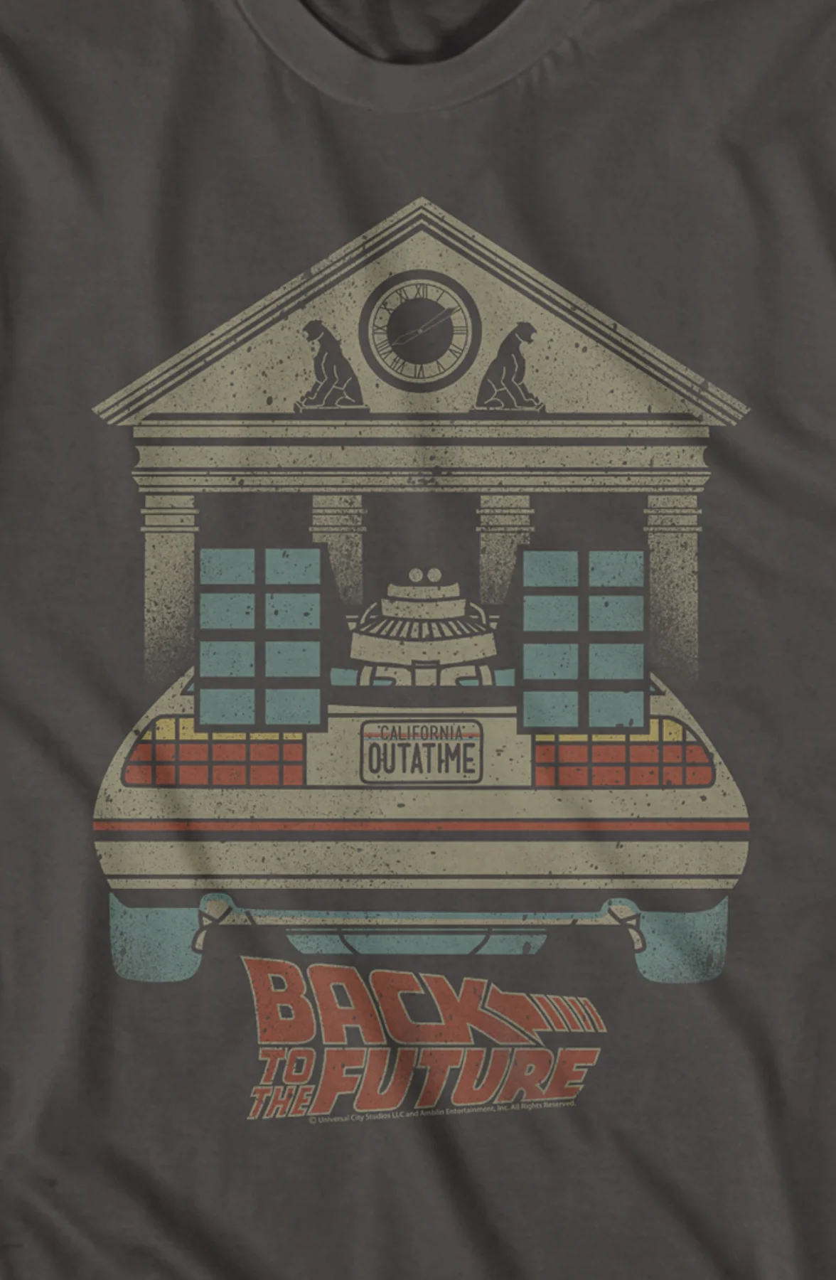 DeLorean And Clock Tower Back To The Future T-Shirt - Image 2