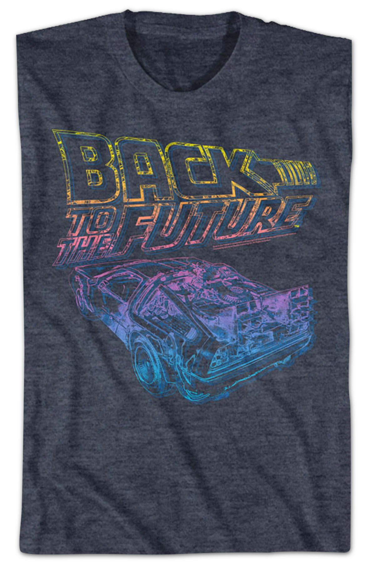 Distressed Neon Logo And DeLorean Back To The Future T-Shirt - Image 2