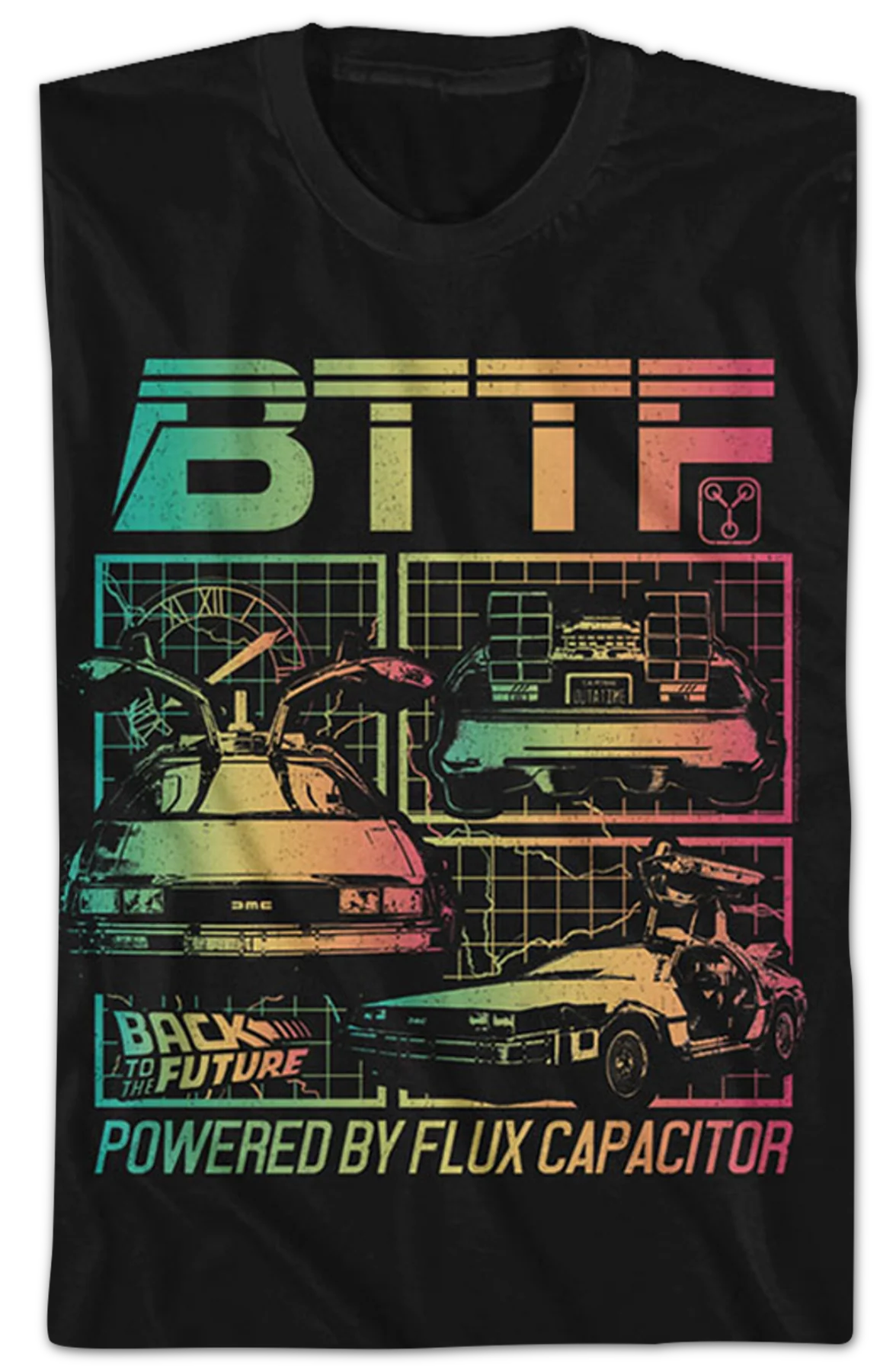 Distressed Powered By Flux Capacitor Back To The Future T-Shirt - Image 2