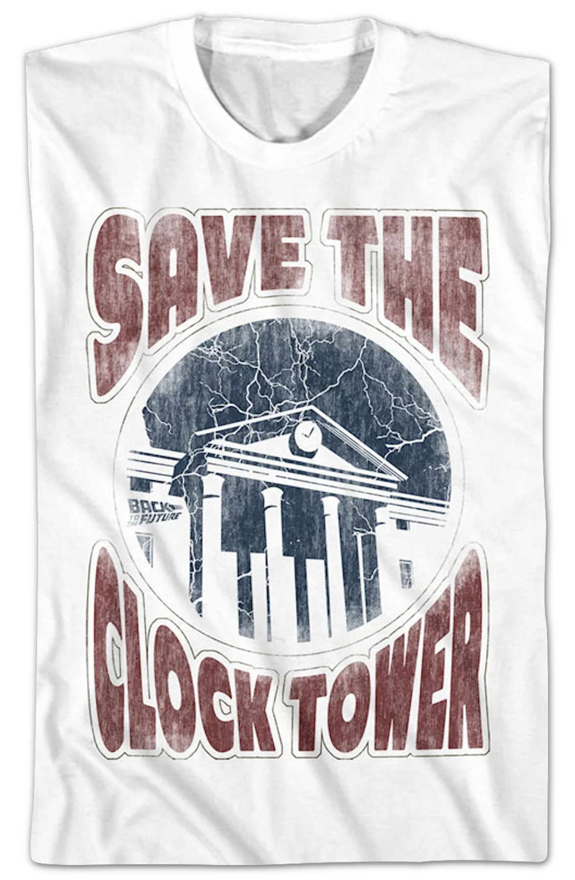 Distressed White Save The Clock Tower Back To The Future T-Shirt - Image 2