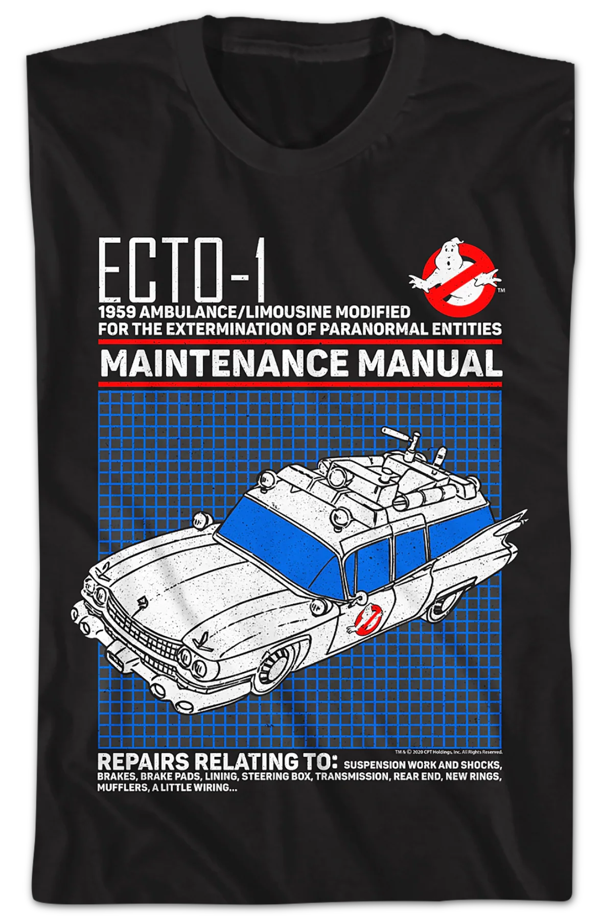 Ecto-1 Maintenance Manual Real Ghostbusters T-Shirt - Image 2