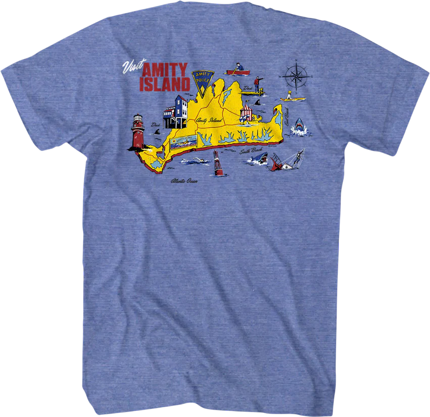 Front & Back Amity Island Map Jaws T-Shirt