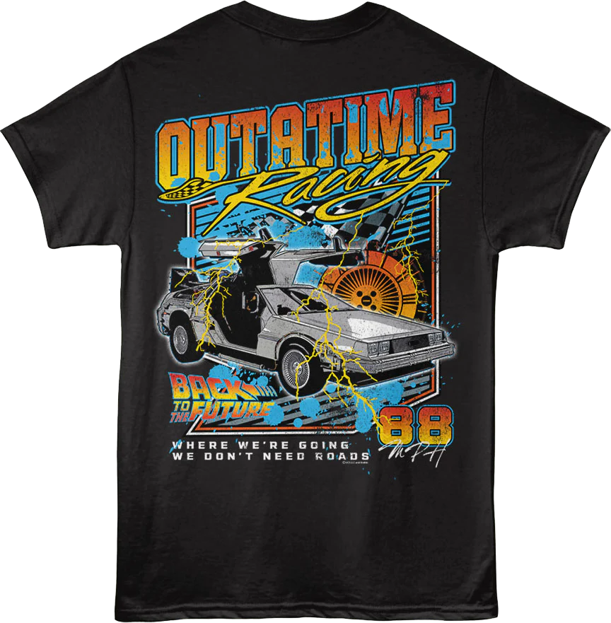 Front & Back OUTATIME Racing Back To The Future T-Shirt