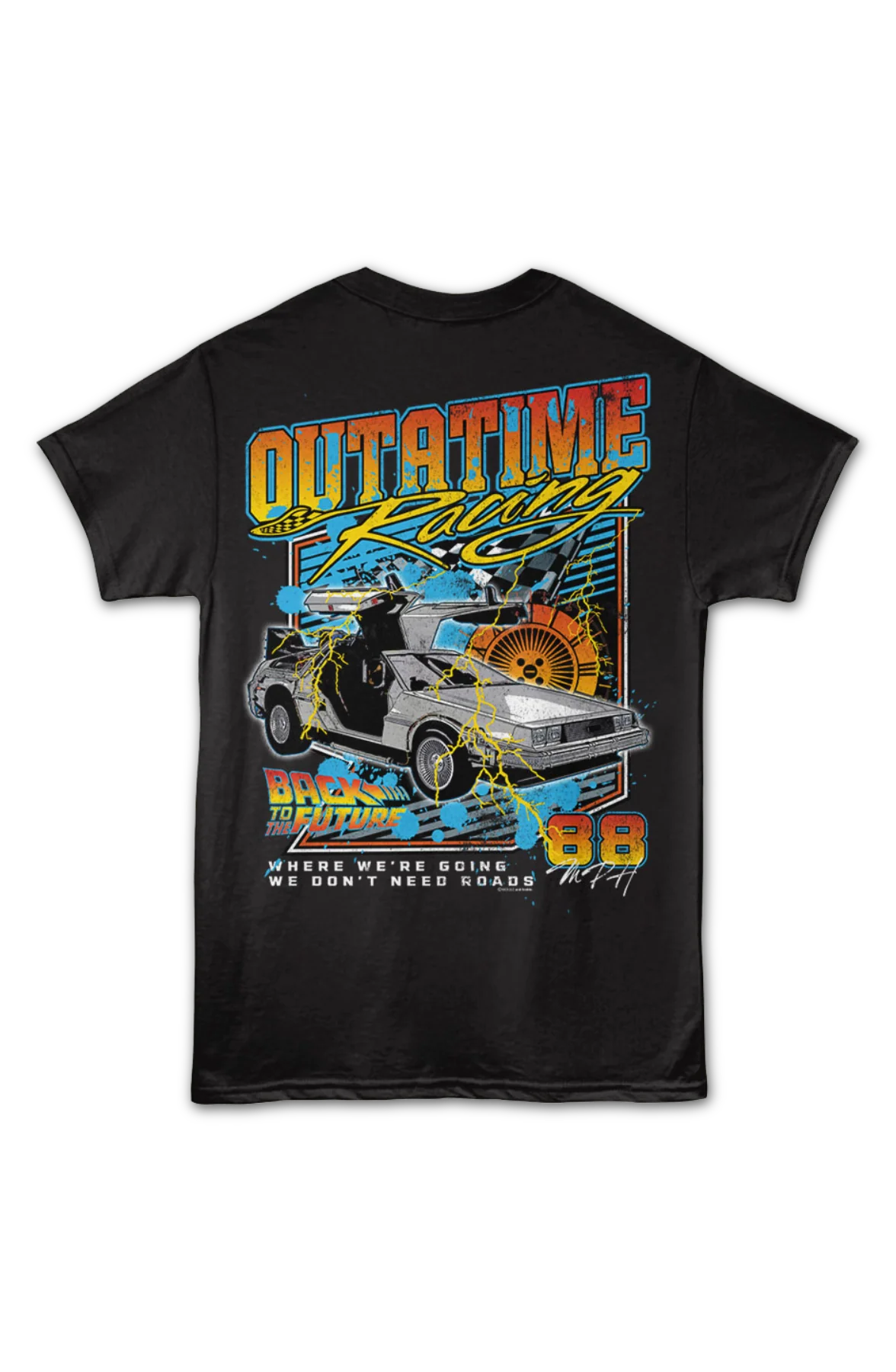 Front & Back OUTATIME Racing Back To The Future T-Shirt - Image 2