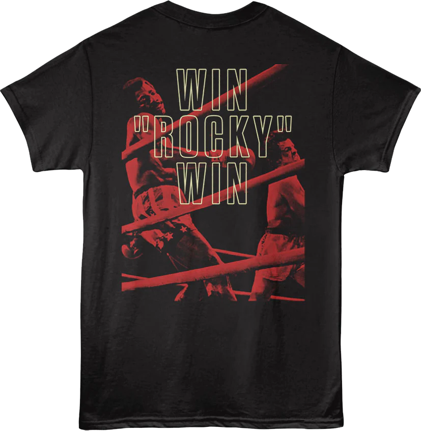 Front & Back Win Rocky Win 50th Anniversary Rocky T-Shirt - Image 3