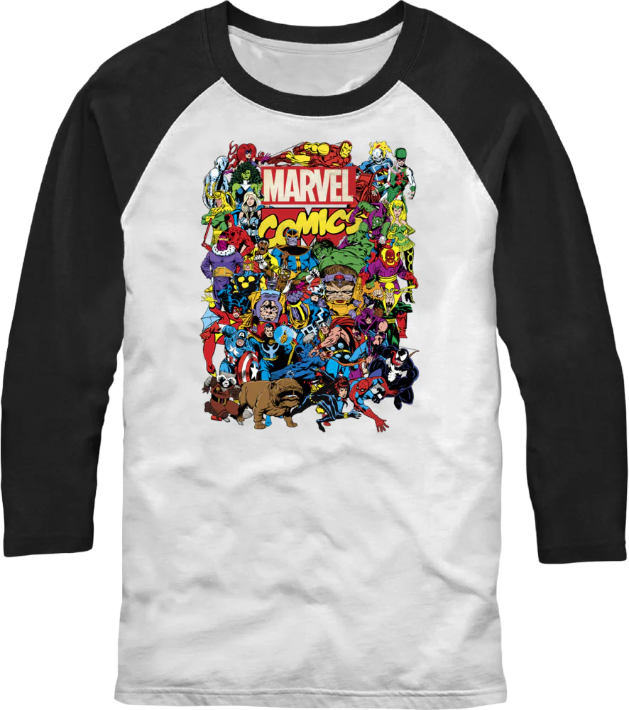 Greatest Characters Collage Marvel Comics Raglan Baseball Shirt