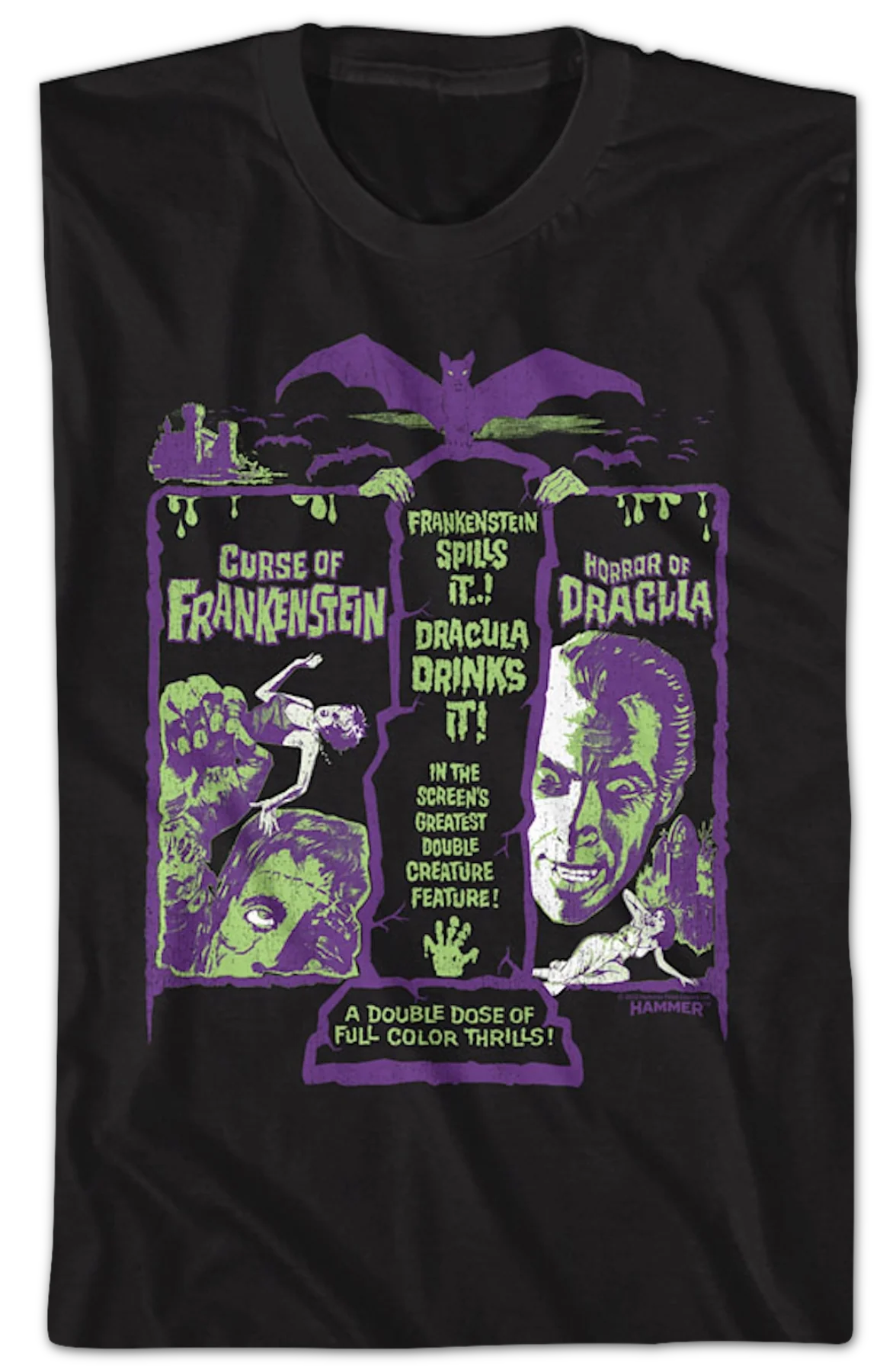Greatest Double Creature Feature Hammer Films T-Shirt - Image 2
