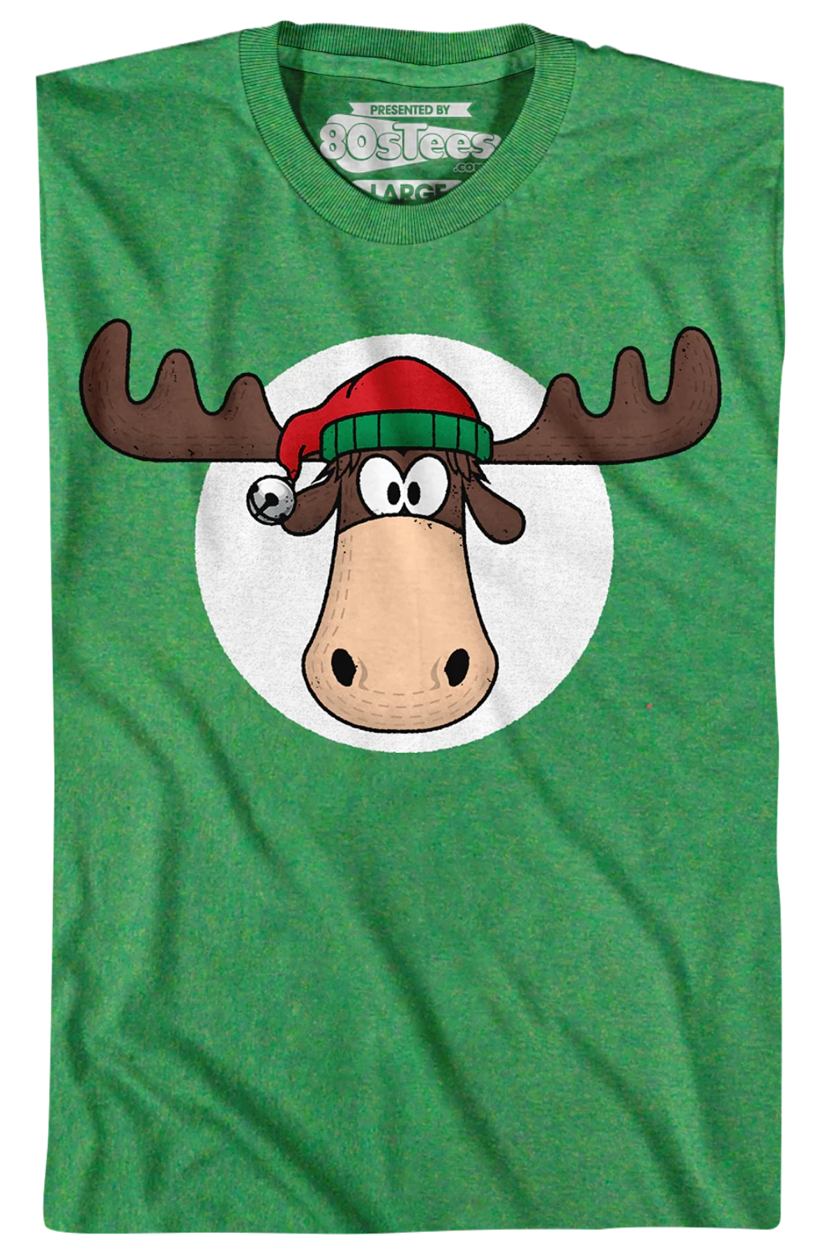 Green Moose Head With Santa Claus Hat Christmas Vacation T-Shirt - Image 2