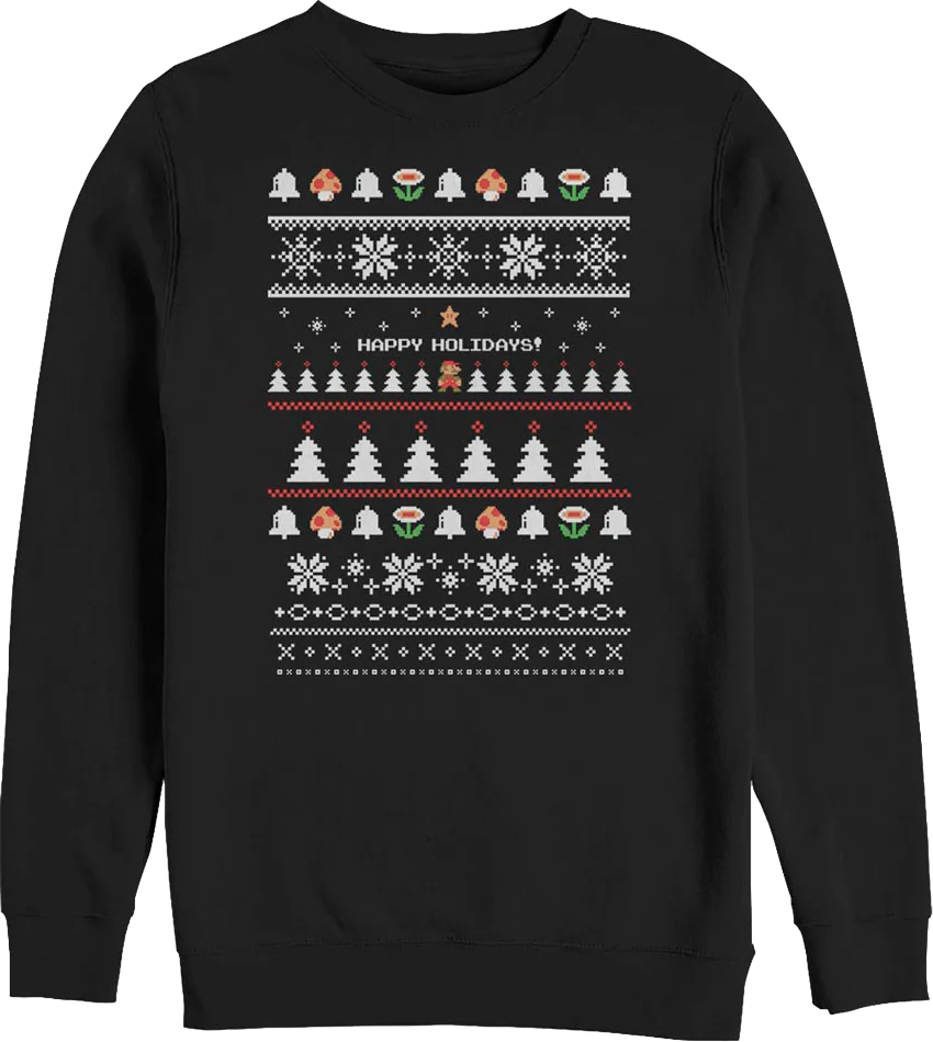 Happy Holidays Faux Ugly Xmas Sweater Super Mario Bros. Sweatshirt