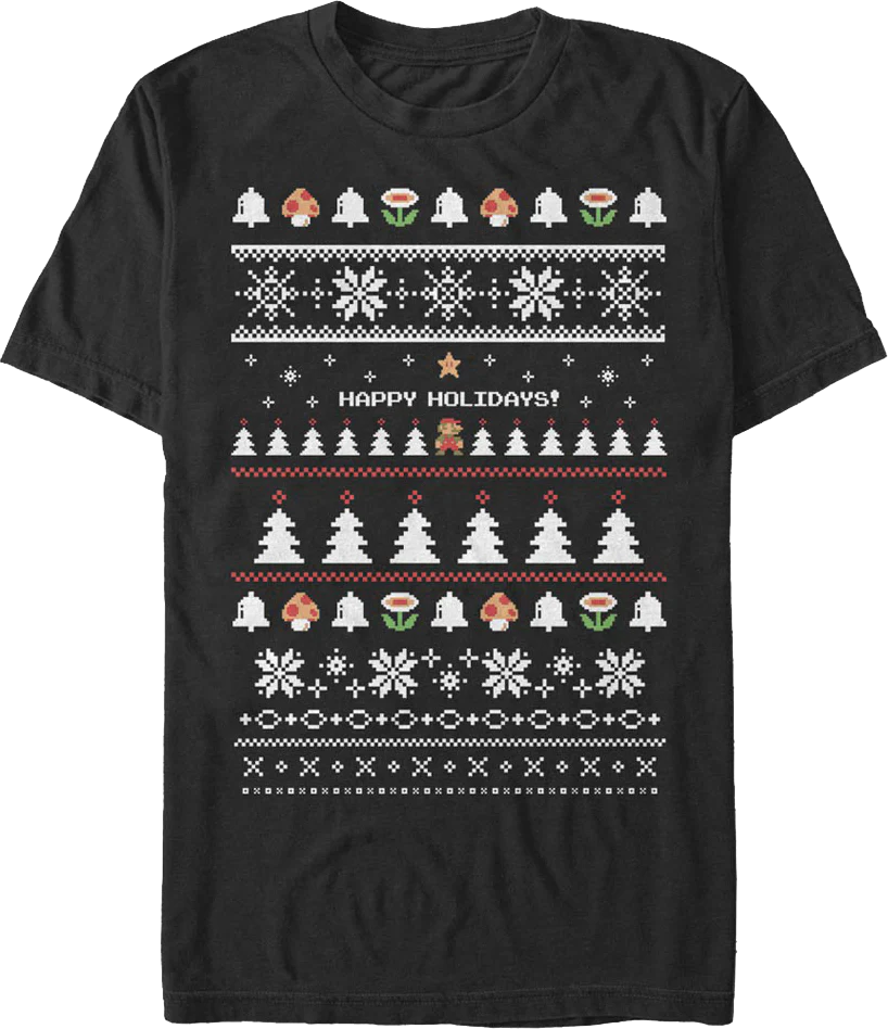 Happy Holidays Faux Ugly Xmas Sweater Super Mario Bros. T-Shirt