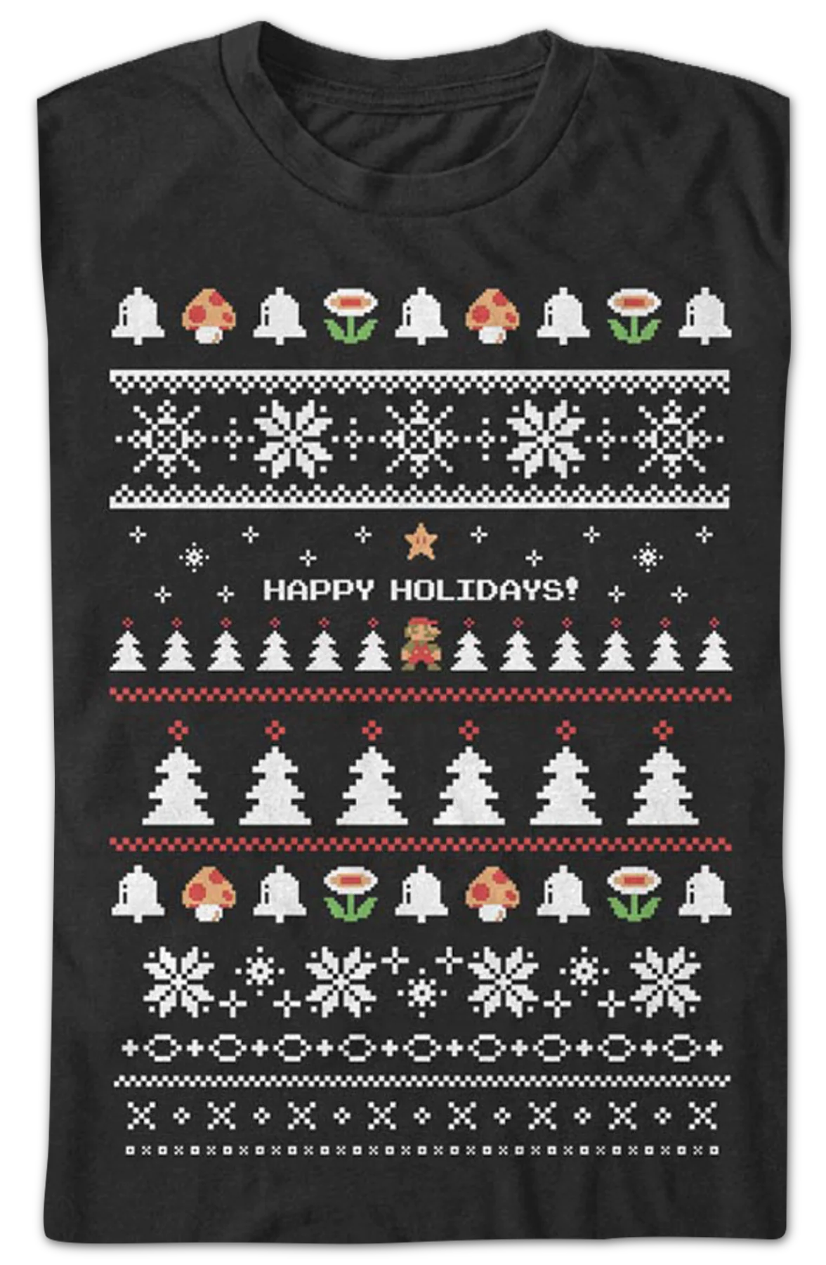 Happy Holidays Faux Ugly Xmas Sweater Super Mario Bros. T-Shirt - Image 2