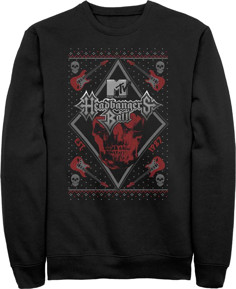 Headbangers Ball Faux Ugly Christmas Sweater MTV Sweatshirt
