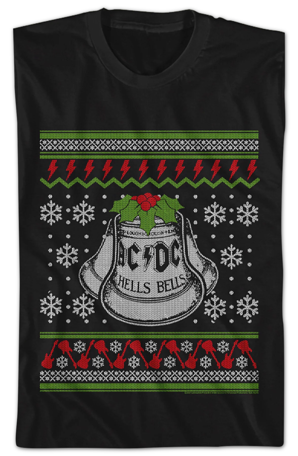 Hells Bells Faux Ugly Christmas Sweater ACDC T-Shirt - Image 2