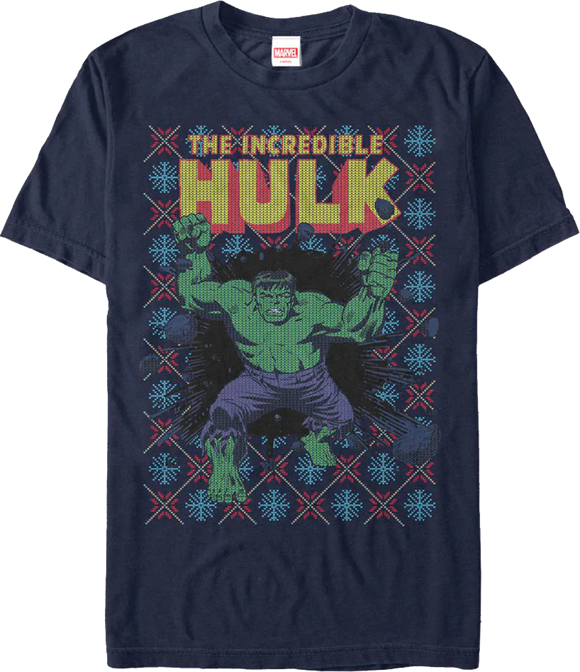 Incredible Hulk Faux Ugly Christmas Sweater Marvel Comics T-Shirt