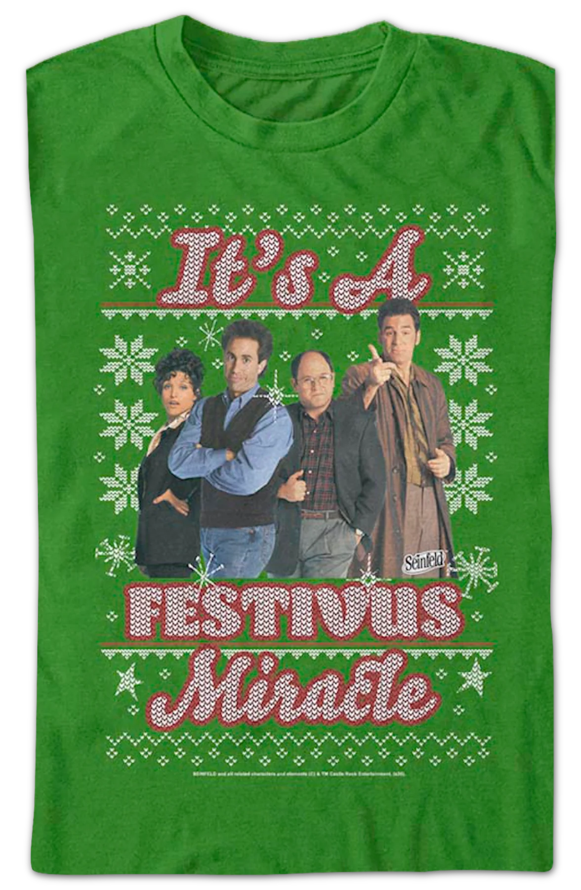 It's A Festivus Miracle Faux Ugly Sweater Seinfeld T-Shirt - Image 2