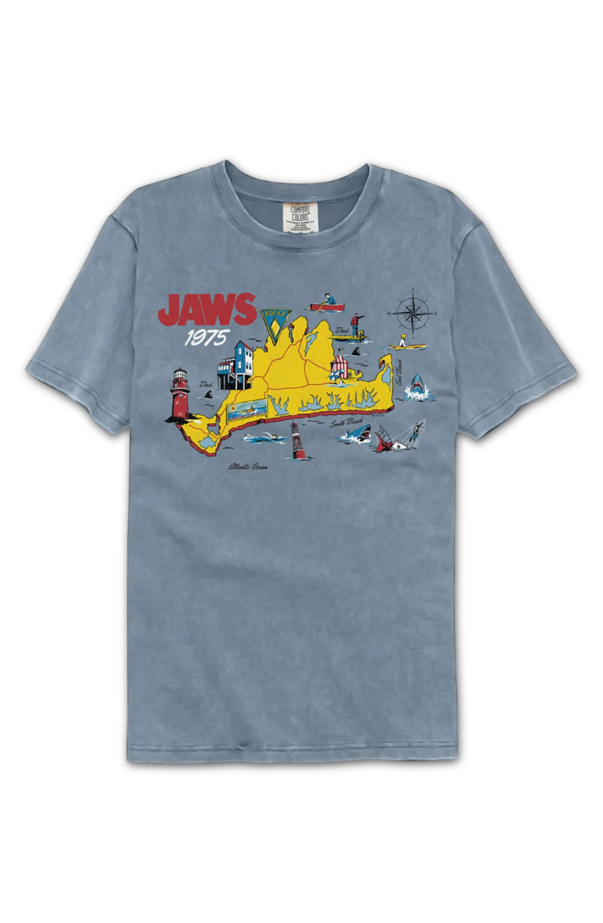 Jaws 75 Island Map Comfort Colors Brand T-Shirt - Image 2