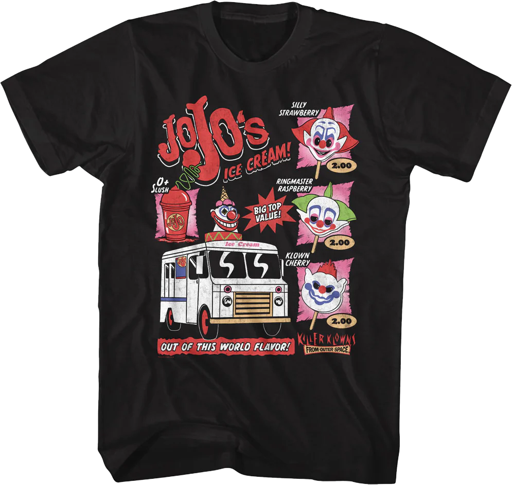 Jojo's Ice Cream Flavors Killer Klowns From Outer Space T-Shirt
