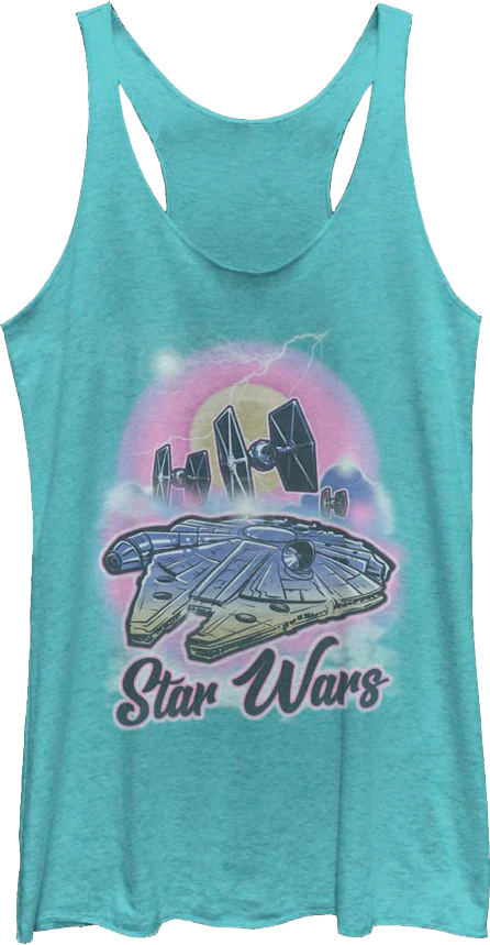 Ladies Airbrush Millennium Falcon Star Wars Racerback Tank Top