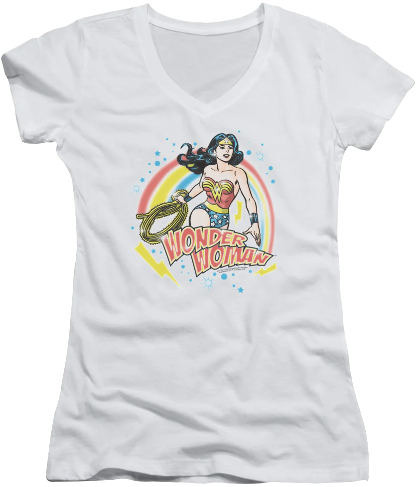 Ladies Airbrush Wonder Woman V-Neck Shirt