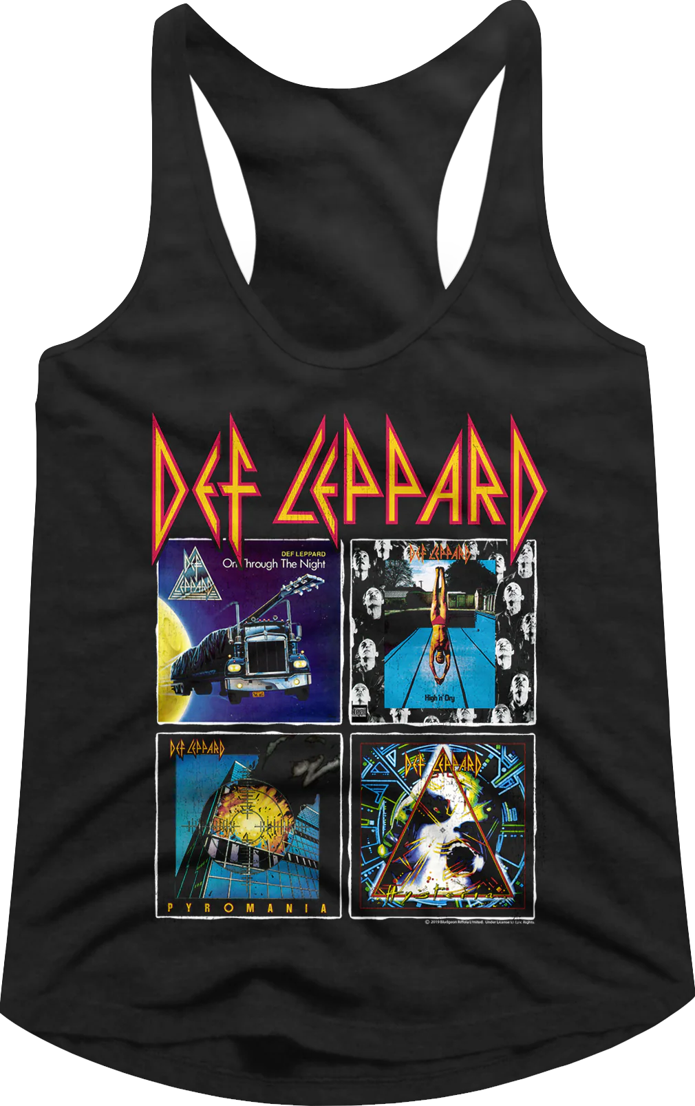 Ladies Album Covers Collage Def Leppard Racerback Tank Top