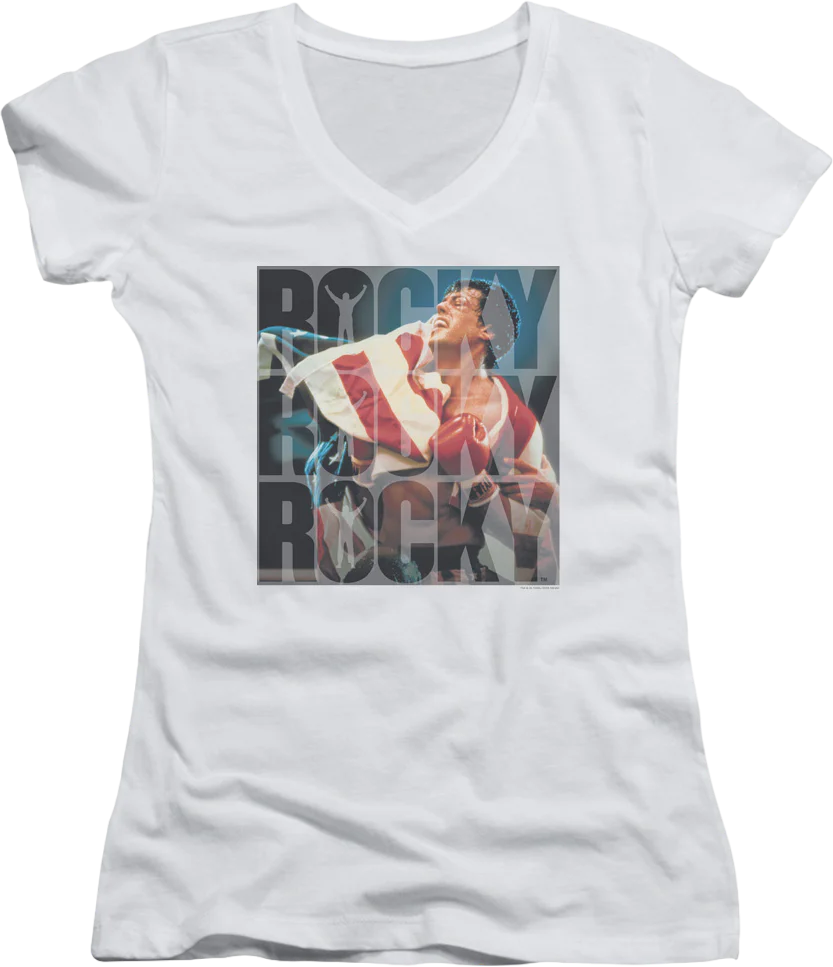 Ladies American Flag Rocky V-Neck Shirt