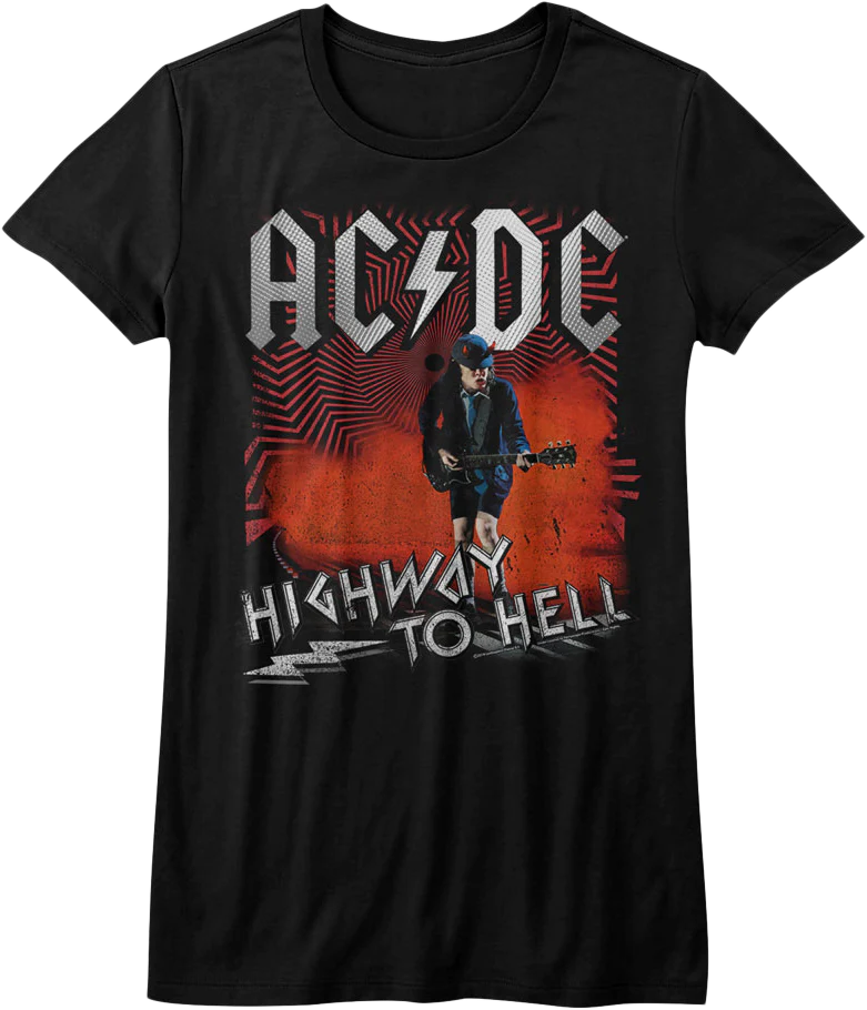 Ladies Angus Young Highway To Hell ACDC Shirt