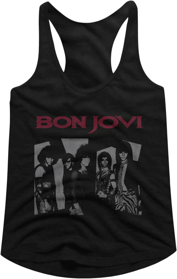 Ladies Black and White Bon Jovi Racerback Tank Top