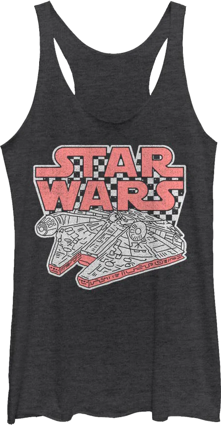 Ladies Checkerboard Millennium Falcon Star Wars Racerback Tank Top