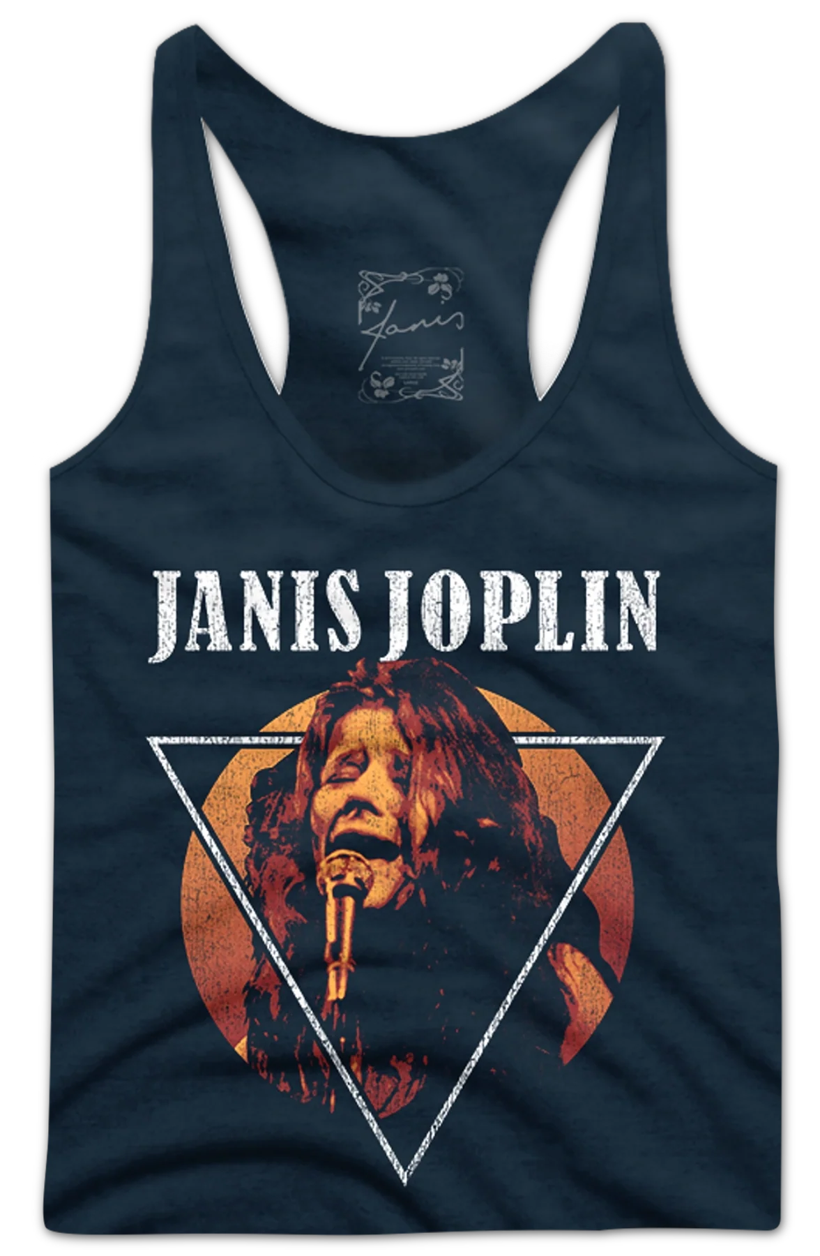 Ladies Distressed Triangle Janis Joplin Racerback Tank Top - Image 2