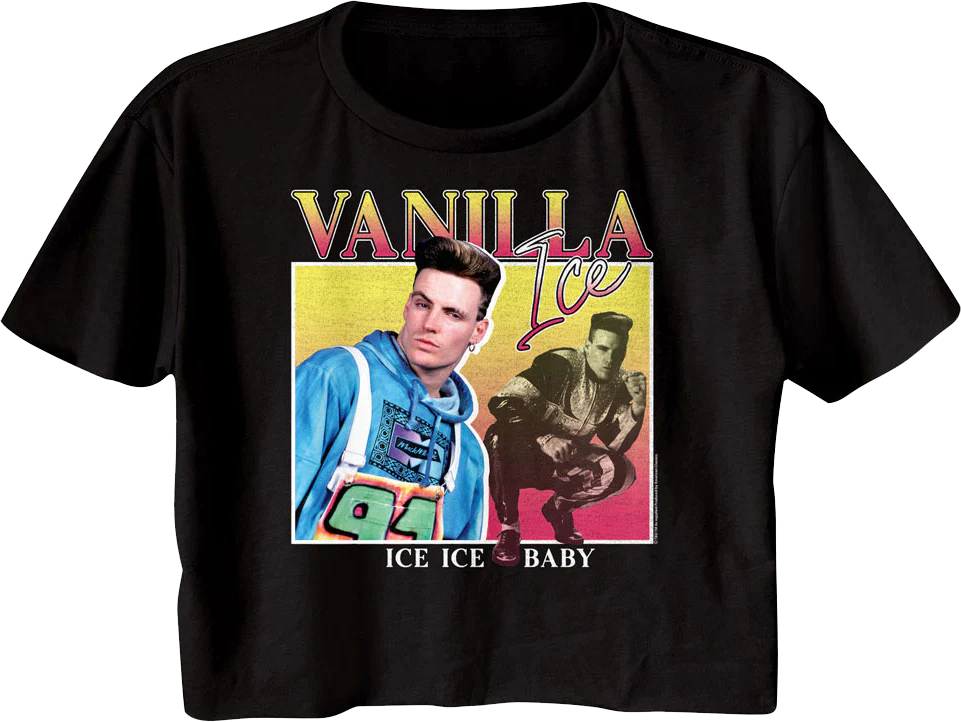Ladies Ice Ice Baby Square Collage Vanilla Ice Crop Top